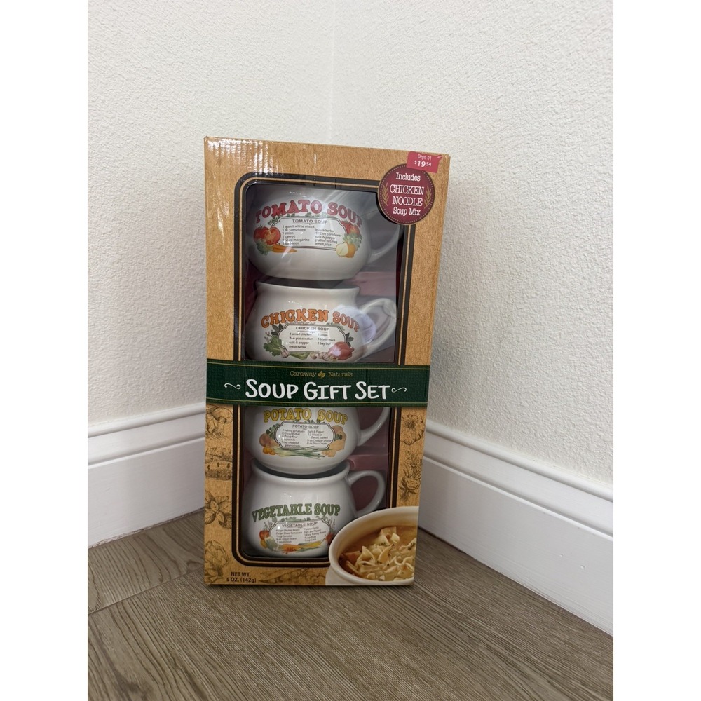 NEW Caraway Naturals Soup Recipe 4 Bowl Gift Set - Tomato Chicken Potato Veggie